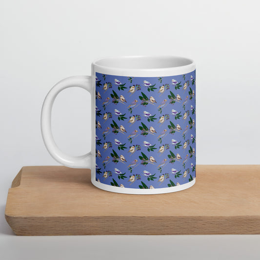 Blue Finch White Glossy Mug